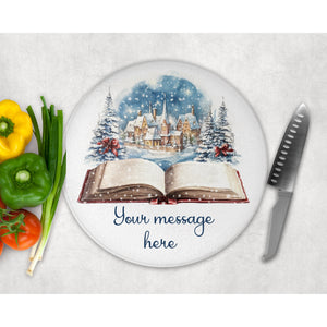 Christmas Chopping Board, Snowy winter scene glass tableware decor, housewarming gift, worktop saver, 6 patterns
