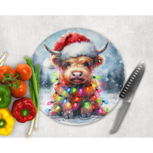 Load image into Gallery viewer, Chopping Board, Christmas Highland Cow tableware decor, housewarming gift, placemat, gift for frind