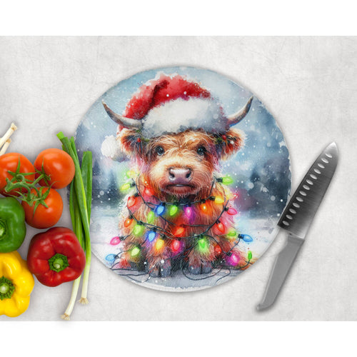 Chopping Board, Christmas Highland Cow tableware decor, housewarming gift, placemat, gift for frind