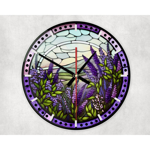 Laveneder flower glass wall clock, wall decor, faux stained glass, housewarming gift, birthday gift for family, freinds, colleagues