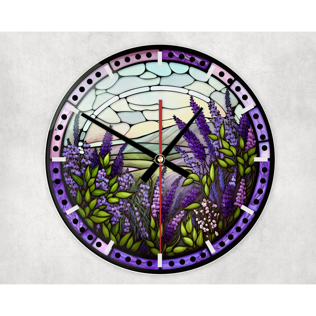 Laveneder flower glass wall clock, wall decor, faux stained glass, housewarming gift, birthday gift for family, freinds, colleagues