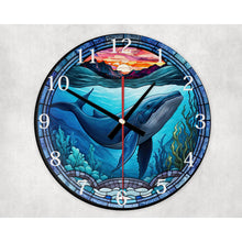 Load image into Gallery viewer, Blue Whale glass wall clock, wall decor,faux stained glass, housewarming gift, birthday gift for family, freinds, colleague