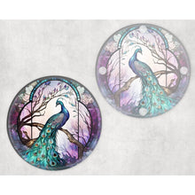 Load image into Gallery viewer, Peacock round glass coaster, faux stained glass, letter box gift, tableware birthday gift set for her, for him, for mother, for friend