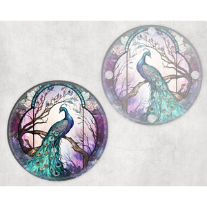Peacock round glass coaster, faux stained glass, letter box gift, tableware birthday gift set for her, for him, for mother, for friend