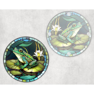 Happy Frog round glass coaster, faux stained glass, letter box gift, tableware birthday gift set for her, for him, for mother, friend