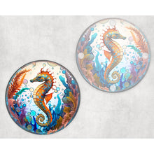 Load image into Gallery viewer, Seahorse faux stained glass round glass coaster