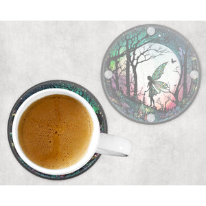 Mythical Fairy round glass coaster, faux stained glass, letter box gift, tableware birthday gift for her, him, for mum, friends, family