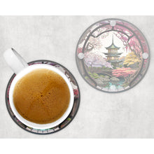 Load image into Gallery viewer, Japanese pagoda round glass coaster, faux stained glass, letter box gift, tableware birthday gift for her, him, for mum, friends, family