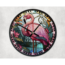 Load image into Gallery viewer, Pink flamingo glass wall clock, wall decor,faux stained glass, housewarming gift, birthday gift for family, freinds, colleague