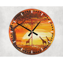 Load image into Gallery viewer, African sunset glass wall clock, wall decor,wall decor, housewarming gift, birthday gift for family, freinds, colleague