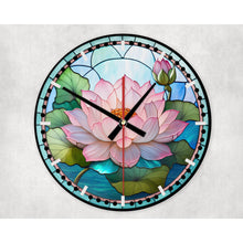 Load image into Gallery viewer, Lotus flower glass wall clock, wall decor,faux stained glass, housewarming gift, birthday gift for family, freinds, colleague
