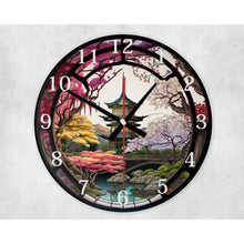 Load image into Gallery viewer, Japanese pagoda glass wall clock, wall decor,faux stained glass, housewarming gift, birthday gift for family, freinds, colleague