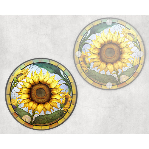Sunflower Round Glass Coasters – Faux Stained Glass Style Drink Mats - Housewarming Letterbox Gift
