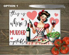 Load image into Gallery viewer, Funny Retro Pin-up Glass Chopping Board | Valentine Kitchen Decor | Vintage Cooking Gift | Housewarming Gift | Home Placemats - 2 Patterns