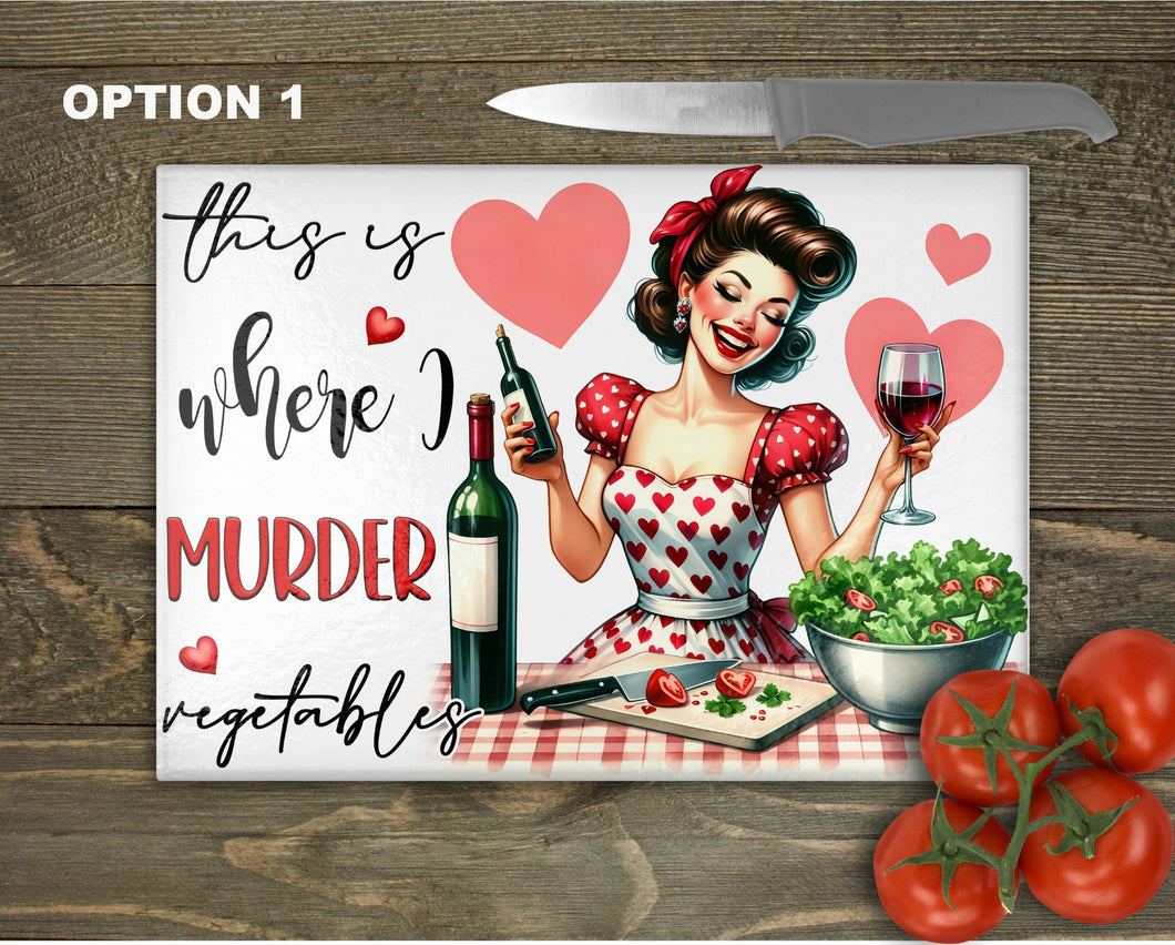 Funny Retro Pin-up Glass Chopping Board | Valentine Kitchen Decor | Vintage Cooking Gift | Housewarming Gift | Home Placemats - 2 Patterns
