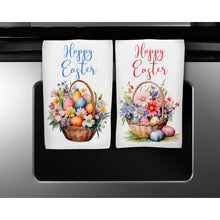 Load image into Gallery viewer, Easter Tea Towel, Happy Easter Kitchen Towel with Colourful Eggs Design, Flower Basket Decorative Hand Towel, Spring Home Decor, Easter Gift