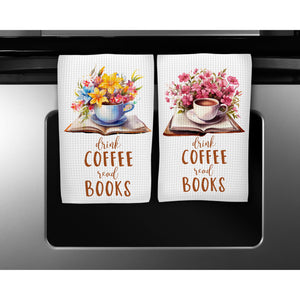 Drink Coffee & Read Books Tea Towel - Absorbent Kitchen Decor, Artistic Housewarming Gift, Decorative Dish Towel Available in 4 Patterns