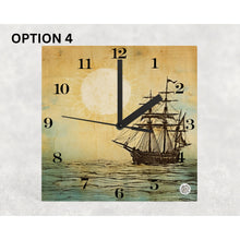 Load image into Gallery viewer, Vintage Ship Glass Desk Clock, housewarming, birthday, anniversary, retirement gift for family, loved ones, freinds, colleagues, 6 patterns