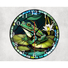 Load image into Gallery viewer, Enchanting Frog glass wall clock, wall decor, faux stained glass, housewarming gift, birthday gift for family, freinds and colleagues
