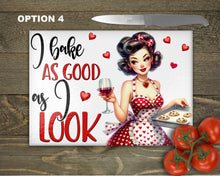 Load image into Gallery viewer, Vintage Pin-up Glass Chopping Board | Valentine Kitchen Decor | Retro Cooking Gift | Unique Housewarming Gift | Home Placemats - 8 Patterns