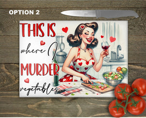 Funny Retro Pin-up Glass Chopping Board | Valentine Kitchen Decor | Vintage Cooking Gift | Housewarming Gift | Home Placemats - 2 Patterns