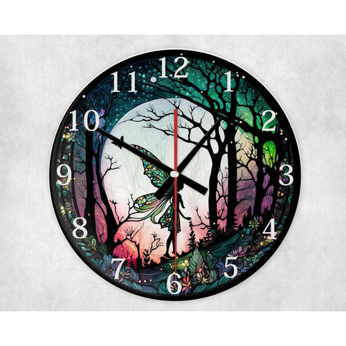 Woodland Fairy glass wall clock, wall decor, faux stained glass, housewarming gift, birthday gift for family, freinds and colleagues