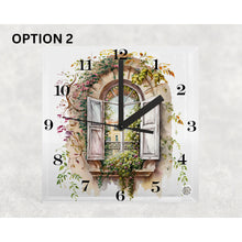 Load image into Gallery viewer, Floral Window Glass Desk Clock, housewarming, birthday, anniversary, retirement gift for family, loved ones, freinds, colleagues
