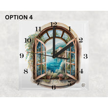 Load image into Gallery viewer, Floral Window Glass Desk Clock, housewarming, birthday, anniversary, retirement gift for family, loved ones, freinds, colleagues