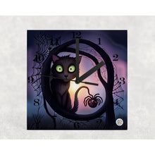 Load image into Gallery viewer, Black Cat Glass Desk Clock, housewarming, birthday, anniversary, retirement gift for family, loved ones, freinds, colleagues