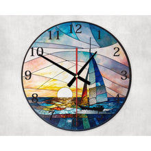 Load image into Gallery viewer, Sea Boat glass wall clock, wall decor, faux stained glass, housewarming gift, birthday gift for family, freinds and colleagues