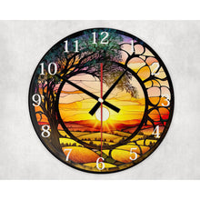 Load image into Gallery viewer, Countryside Sunset glass wall clock, wall decor, faux stained glass, housewarming gift, birthday gift for family, freinds and colleagues