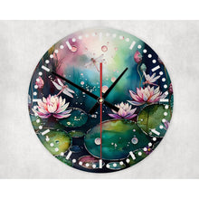 Load image into Gallery viewer, Water Lily Pond glass wall clock, wall decor, faux stained glass, housewarming gift, birthday gift for family, freinds and colleagues